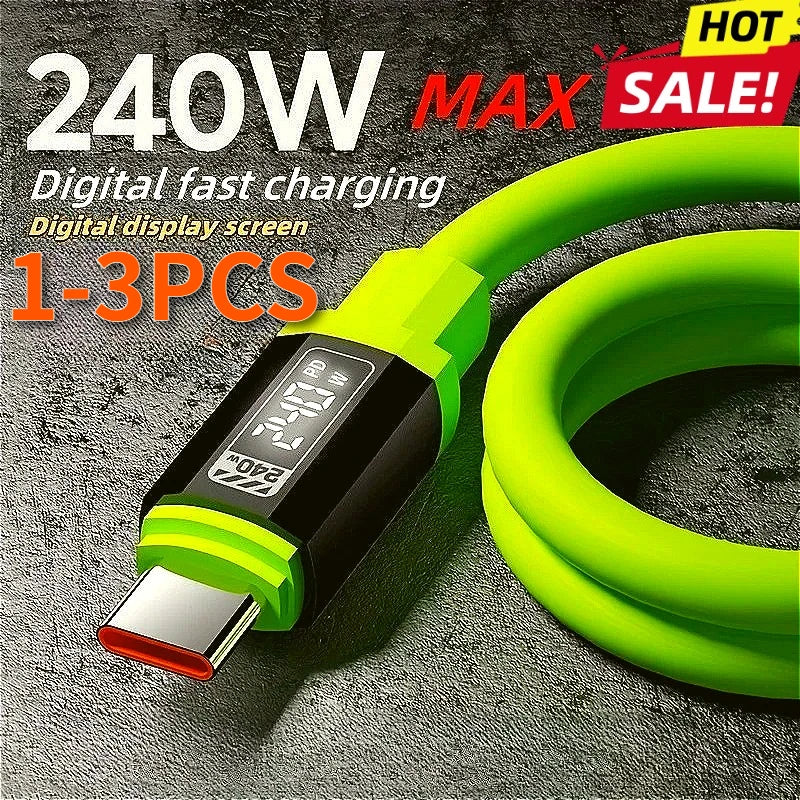 Fast charging USB-C cable with inline power display