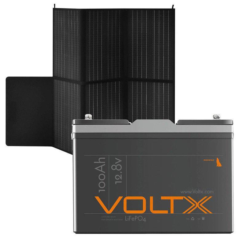 VoltX 12V 100Ah Lithium Battery Solar Panel 200W Blanket Folding Mono Bundle