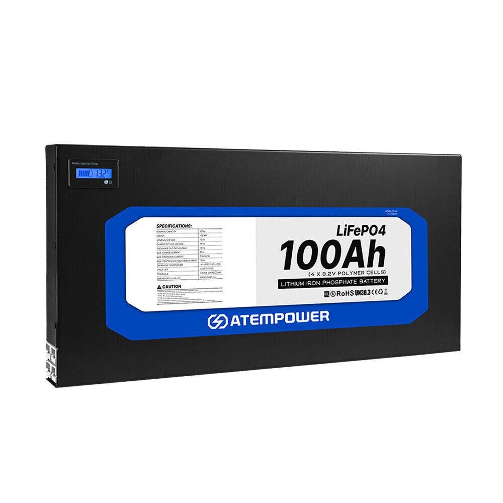 ATEMPOWER 12V 100Ah Slimline Lithium Battery LiFePO4 Deep Cycle Battery