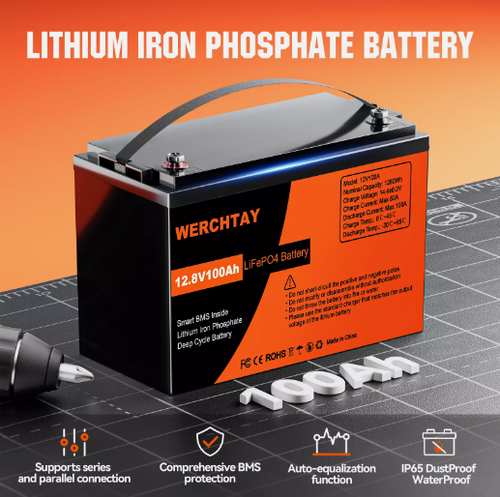 100Ah 12V LiFePO4 Deep Cycle Lithium BMS Solar Boat Marine Camping
