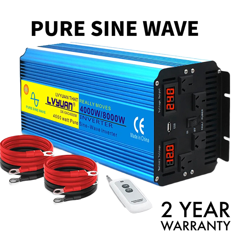 4000W 8000W Pure Sine Wave DC 12V To AC 240V Caravan Camping Power Inverter