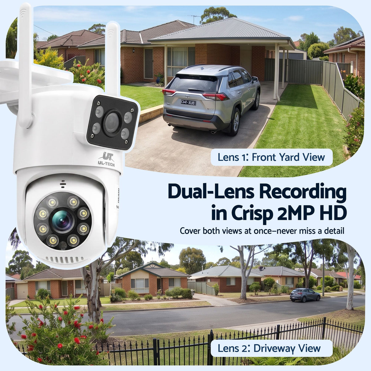 UL-Tech Wireless Security Camera Outdoor Indoor, 2.5K Dual Lens Pan Tilt, 4MP (2×2MP) IP Camera, Motion Detection, Auto-Tracking, Colour Night Vision, 2.4G WiFi, Two-Way Audio, Pet Baby Surveillance - additional product photo