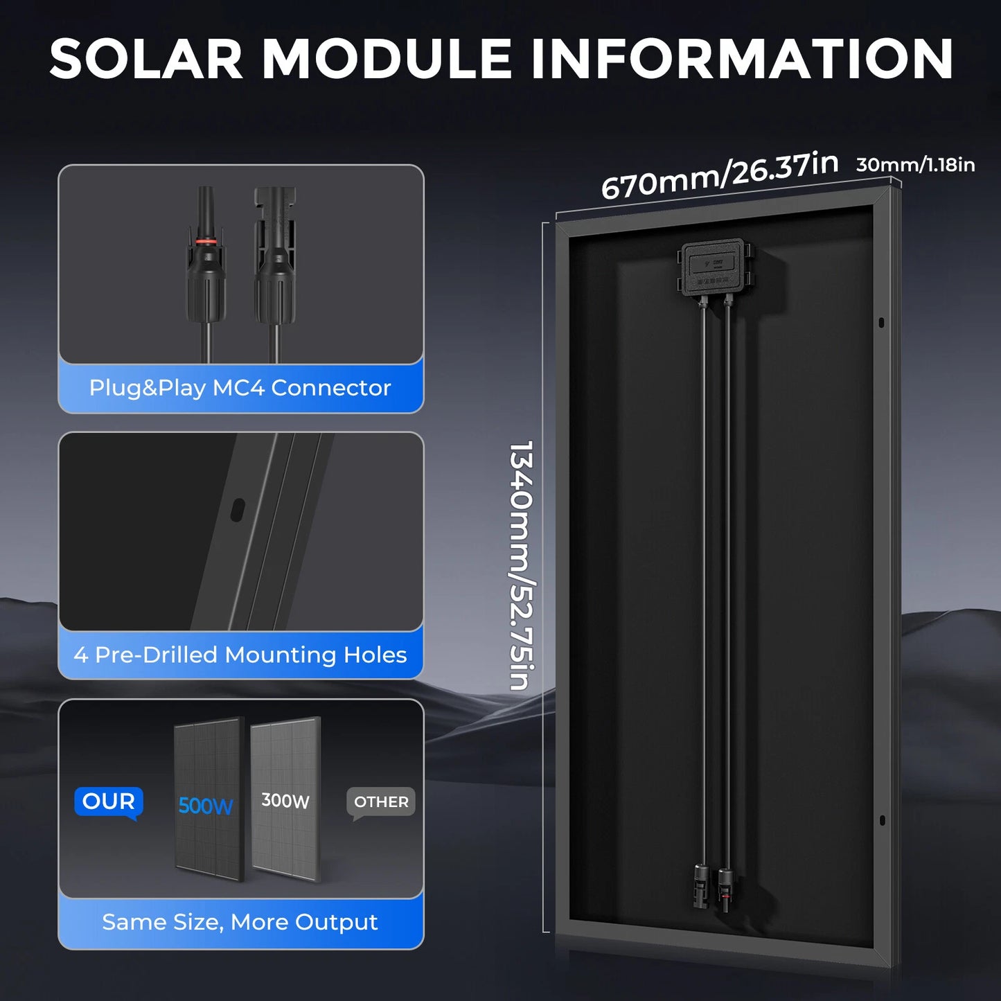 500W 12V Mono Shingled Fixed Solar Panel Camping RV