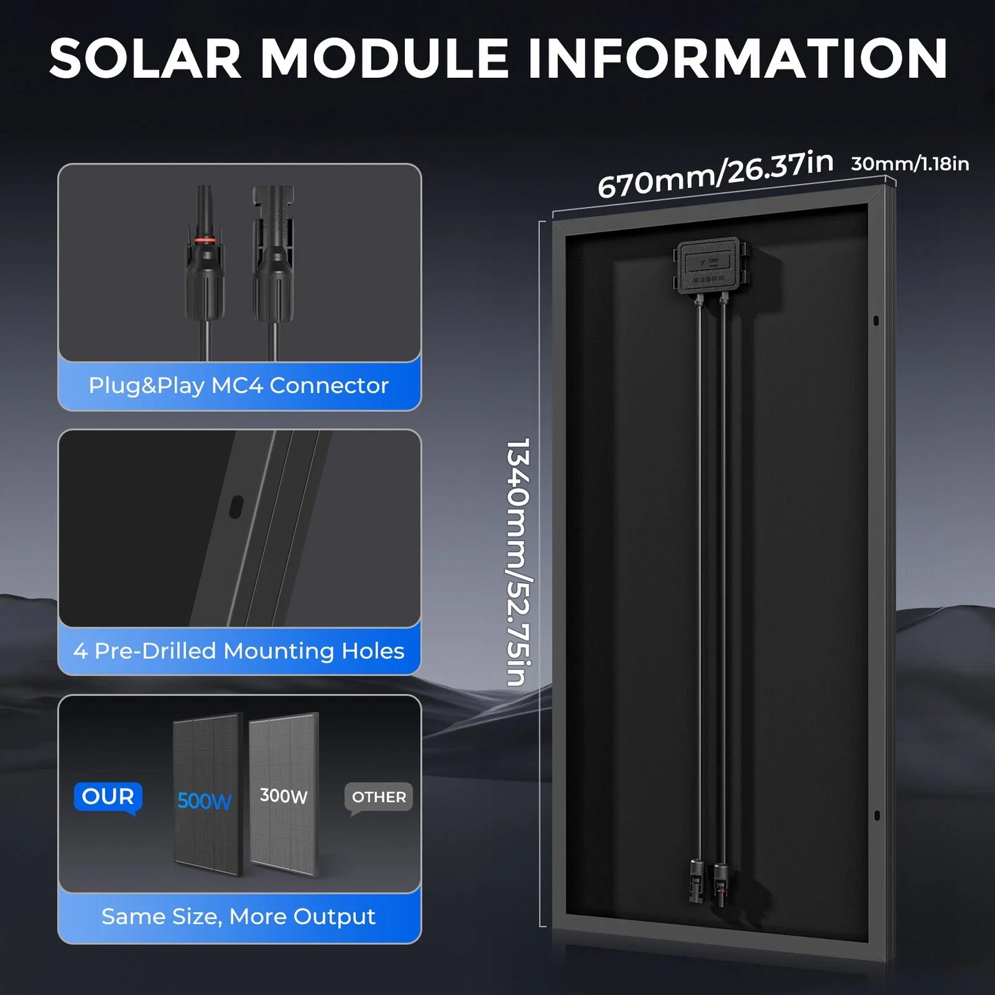 500W 12V Mono Shingled Fixed Solar Panel Camping RV