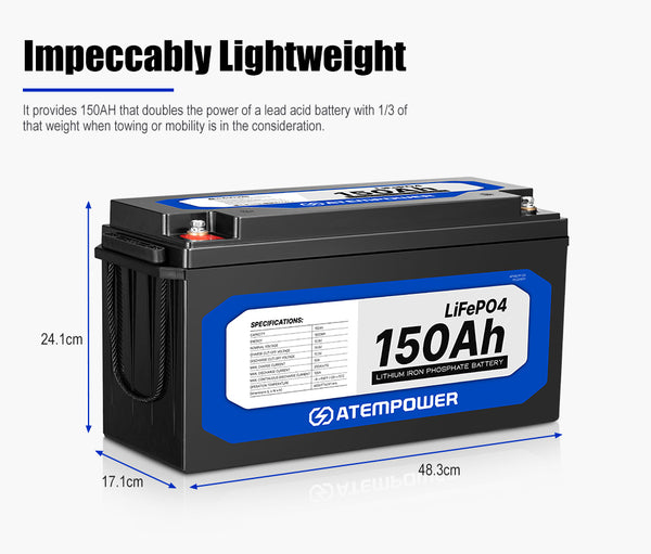 Atem Power 12V 150Ah Lithium Battery LiFePO4 Phosphate Deep Cycle Battery