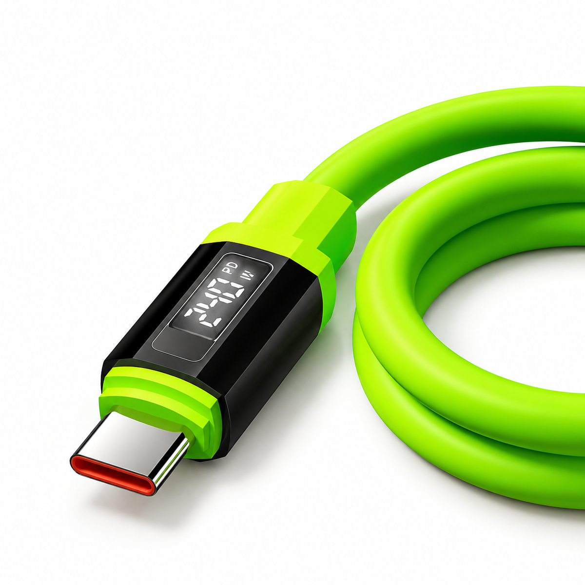 USB-A to USB-C charging cable with digital power display