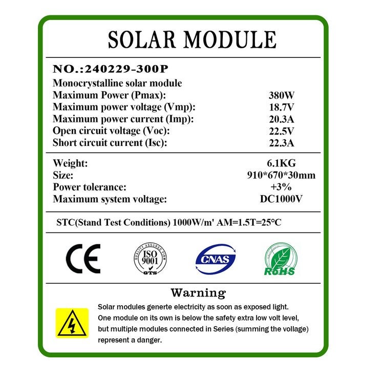 380W 12V Fixed Monocrystalline StarPower Solar Panel