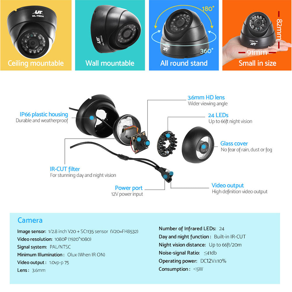 UL-TECH 1080P Security Camera System 4CH DVR with 4 CCTV Dome Cameras - additional product photo