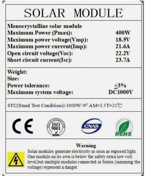 400W 12V Fixed Monocrystalline StarPower Solar Panel