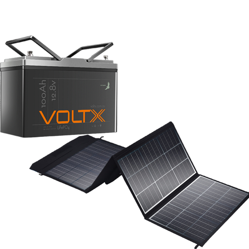 300W 12V Folding Solar Panel Blanket + VoltX 12V 100Ah LiFePO4 Deep Cycle Battery