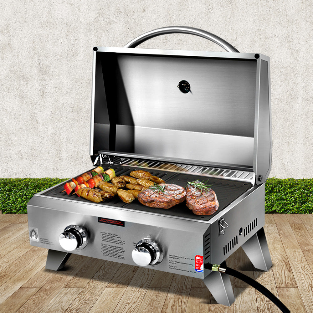 Grillz Two-Burner Portable Gas BBQ with Two Plates