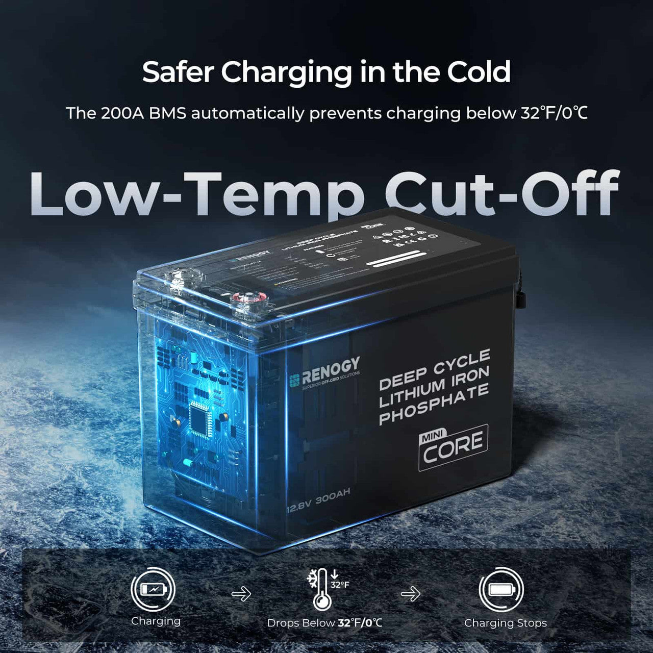 Renogy Core Mini 12.8V 300Ah Lithium Iron Phosphate Battery w/ Low-Temperature Protection