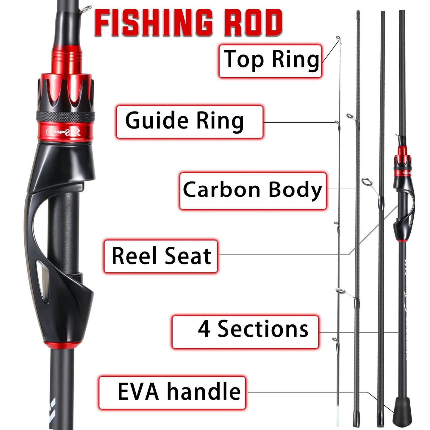 Sougayilang Bait Casting Fishing Rod 2.1m UltraLight Carbon Fiber Rod Pole 4 Section with EVA Handle