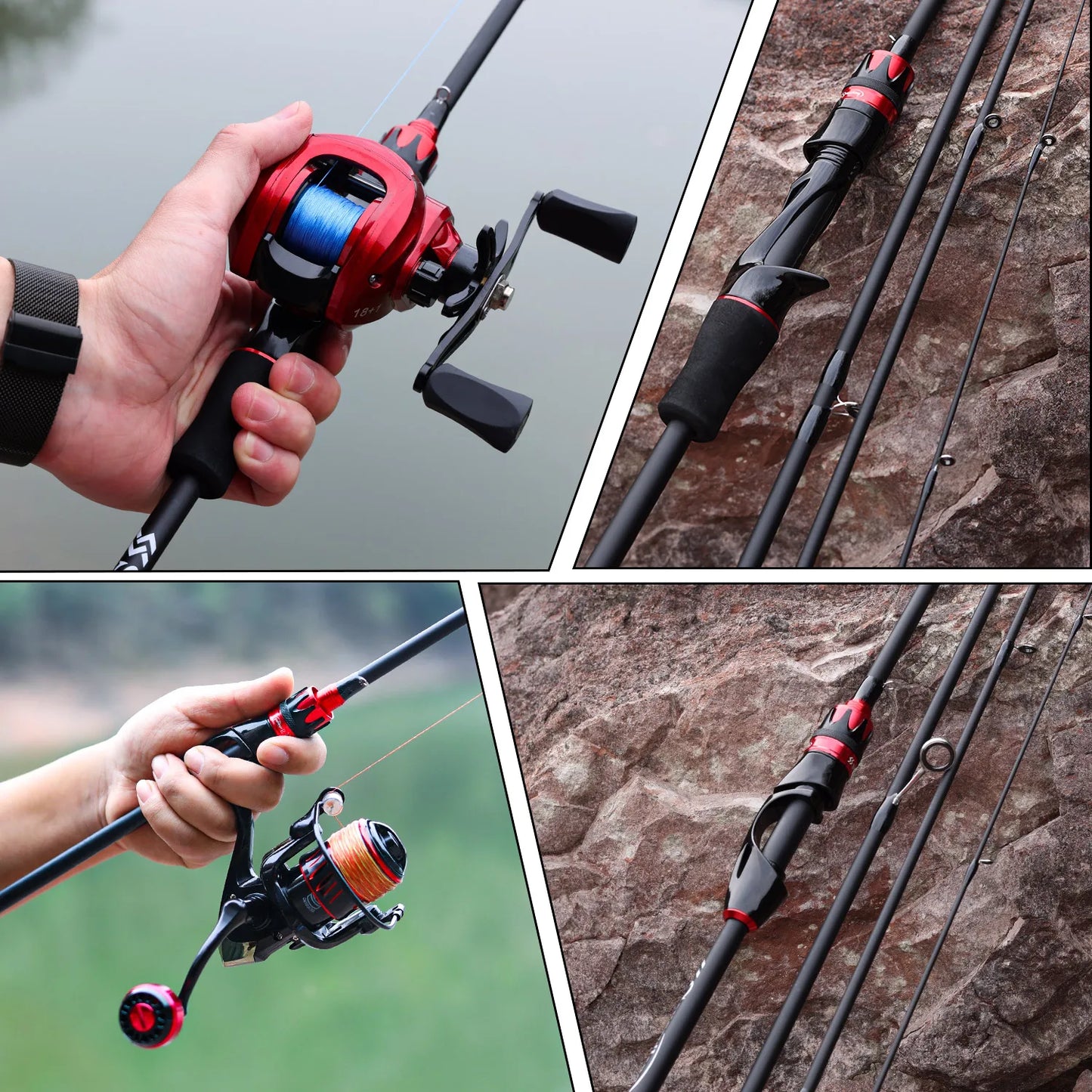 Sougayilang Bait Casting Fishing Rod 2.1m UltraLight Carbon Fiber Rod Pole 4 Section with EVA Handle