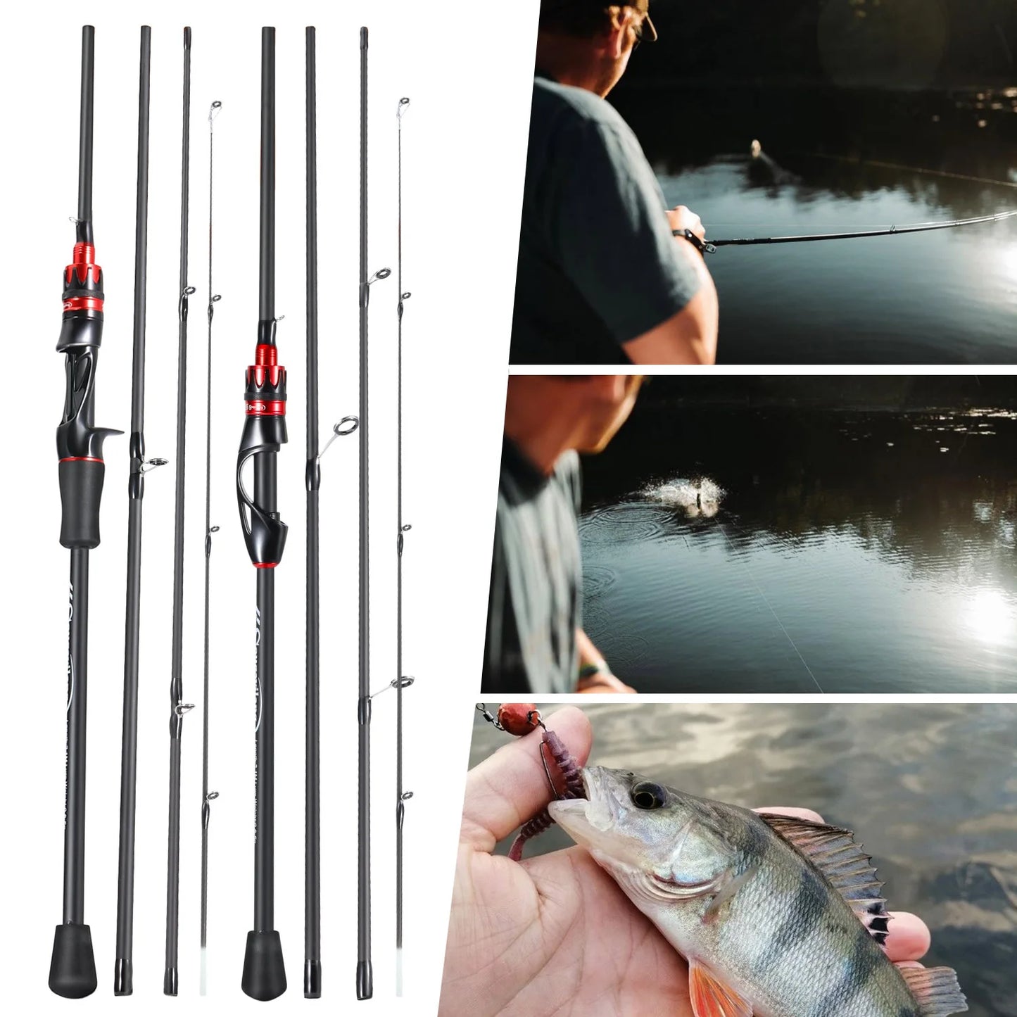 Sougayilang Bait Casting Fishing Rod 2.1m UltraLight Carbon Fiber Rod Pole 4 Section with EVA Handle