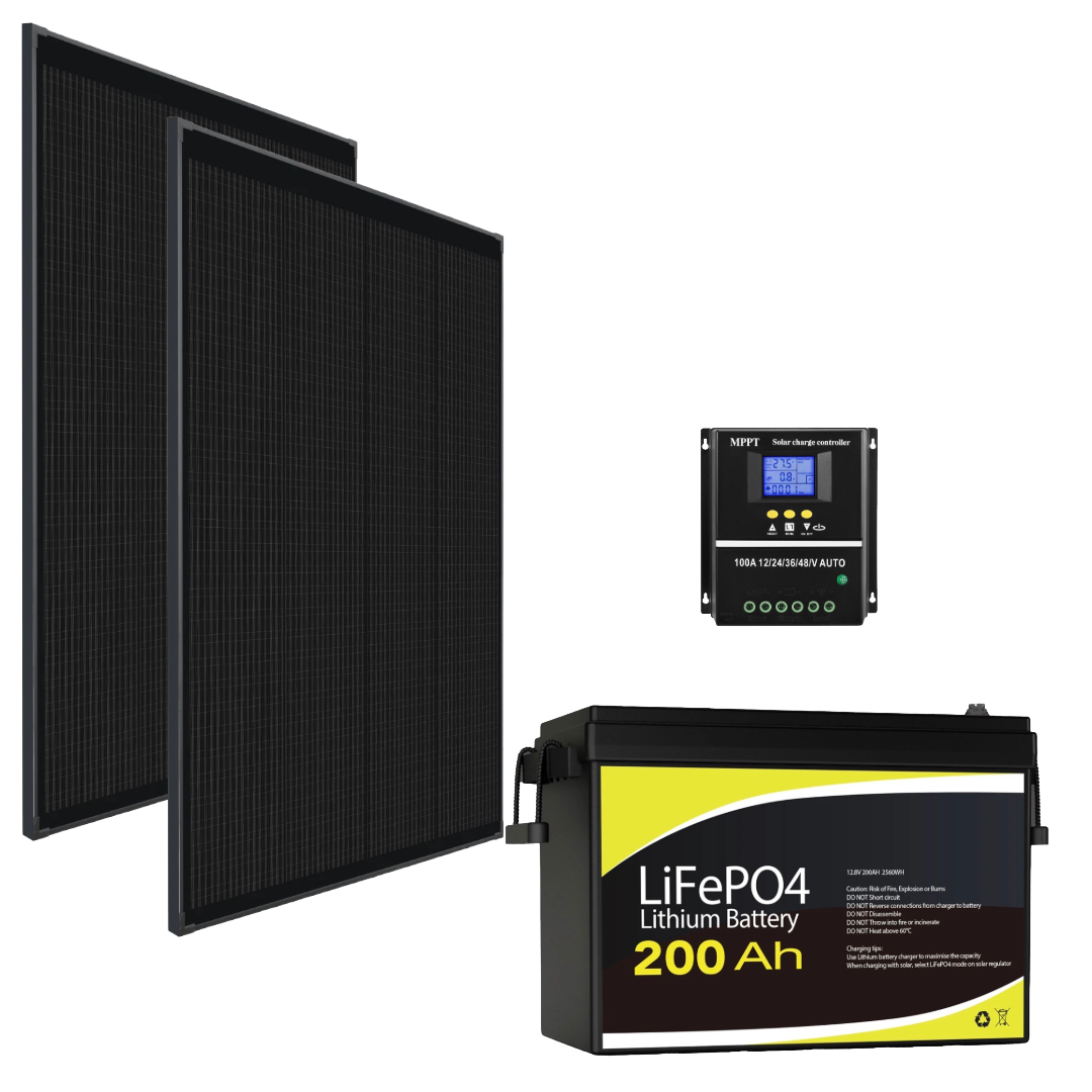 800W 12V Off-Grid Solar Kit — 2× 400W Shingled Panels + 200Ah LiFePO₄ Battery + 100A MPPT