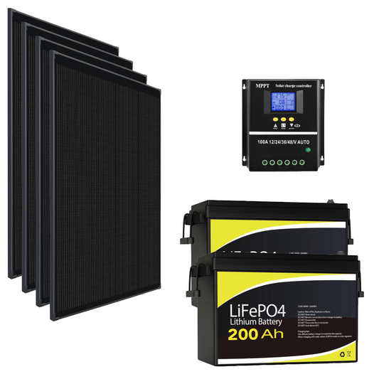 1600 W 12 V Off-Grid Solar Kit — 4 × 400 W Shingled Panels + Dual Gentrax Lithium Batteries + 100 A MPPT