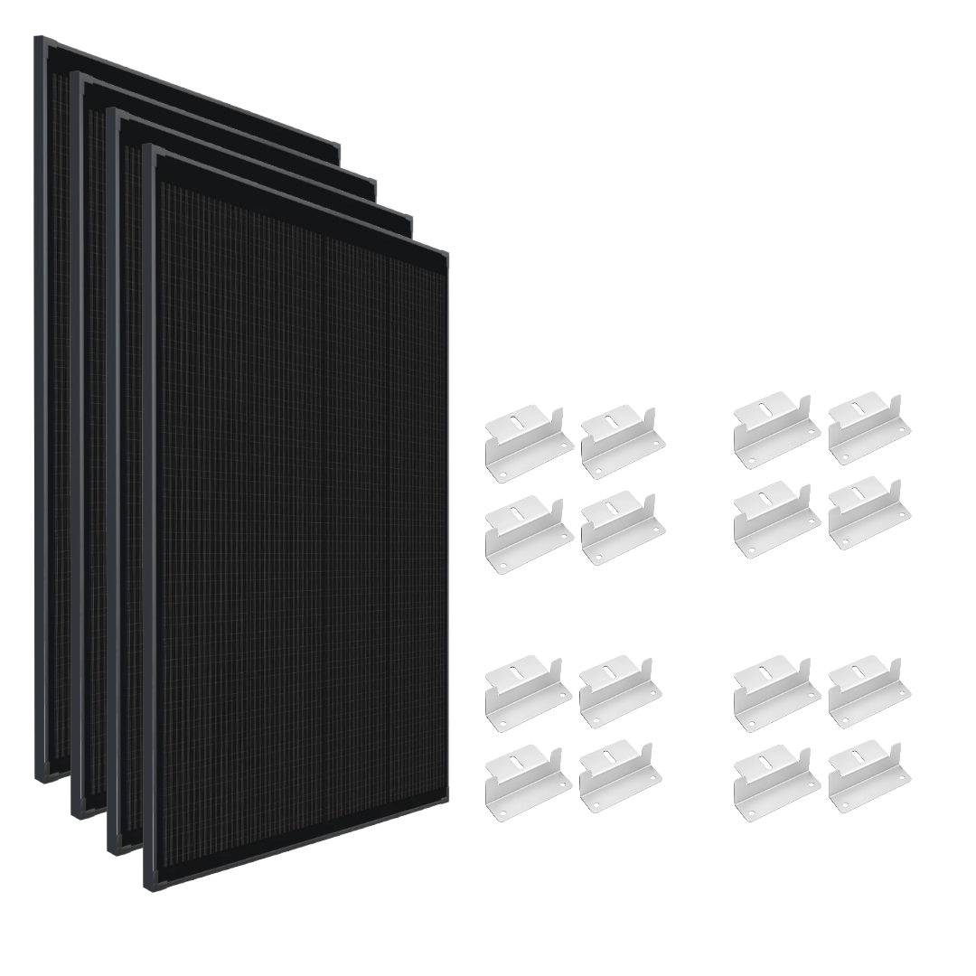 4× 500W 12V Mono Shingled Fixed Solar Panels + 4× Aluminium Z-Bracket Mount Kits