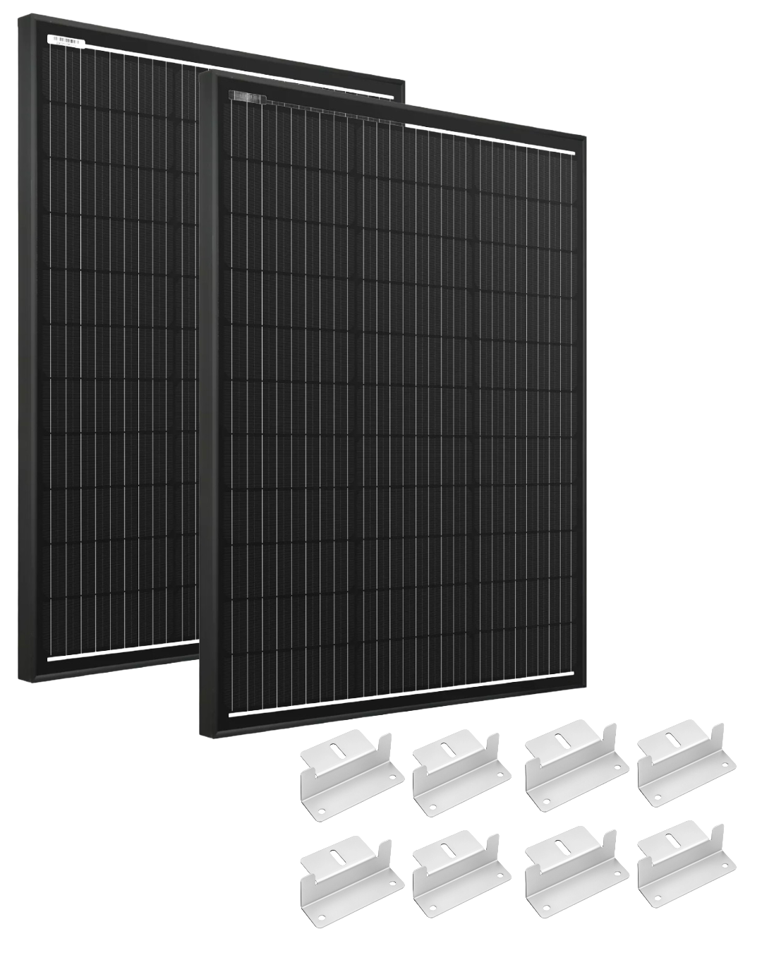 2 × 300W 12V Mono Shingled Fixed Solar Panels + 8-Pack Z-Type Mounting Brackets Bundle