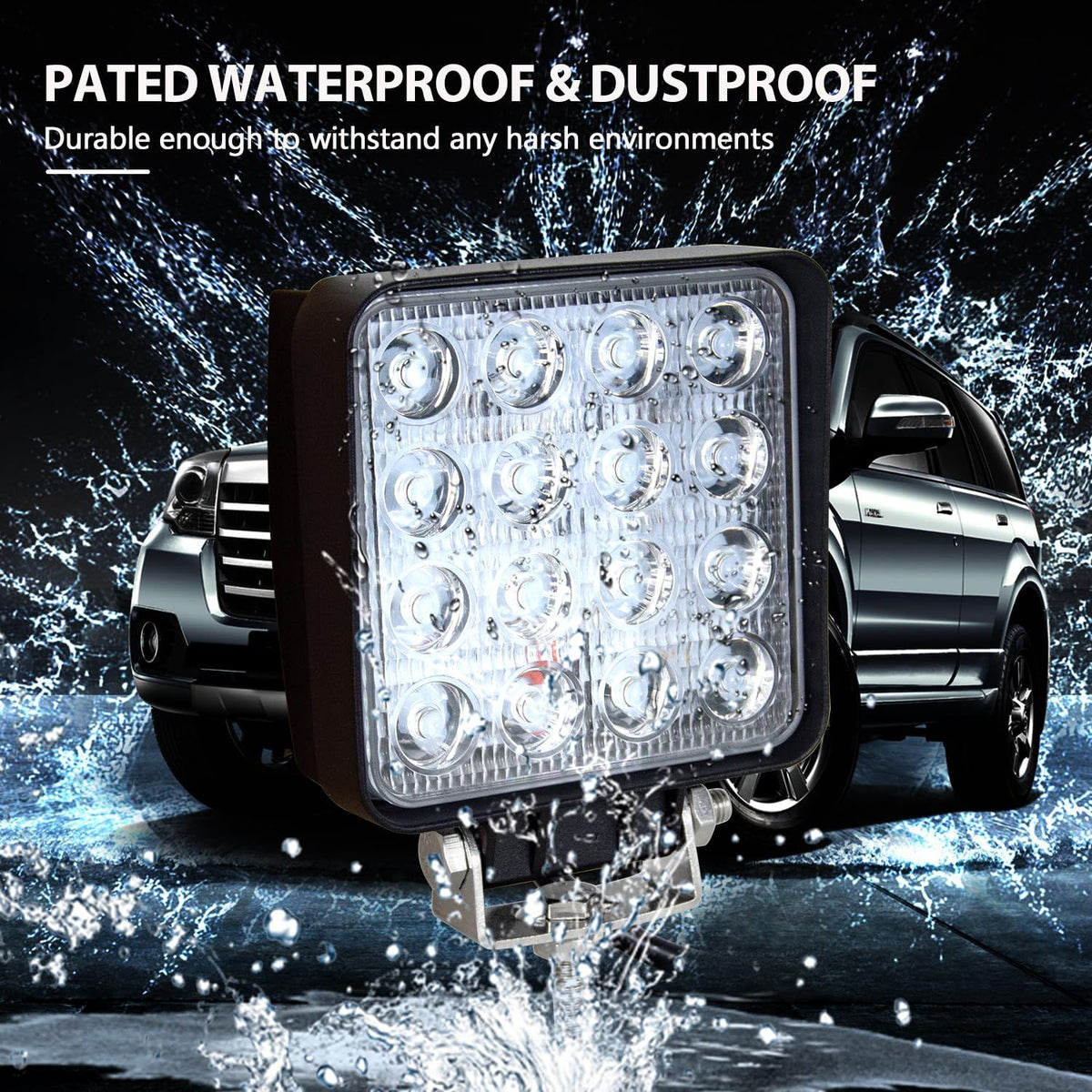 Pair 4-Inch Square LED Flood Work Lights | 4WD, SUV & Boat – product view 5