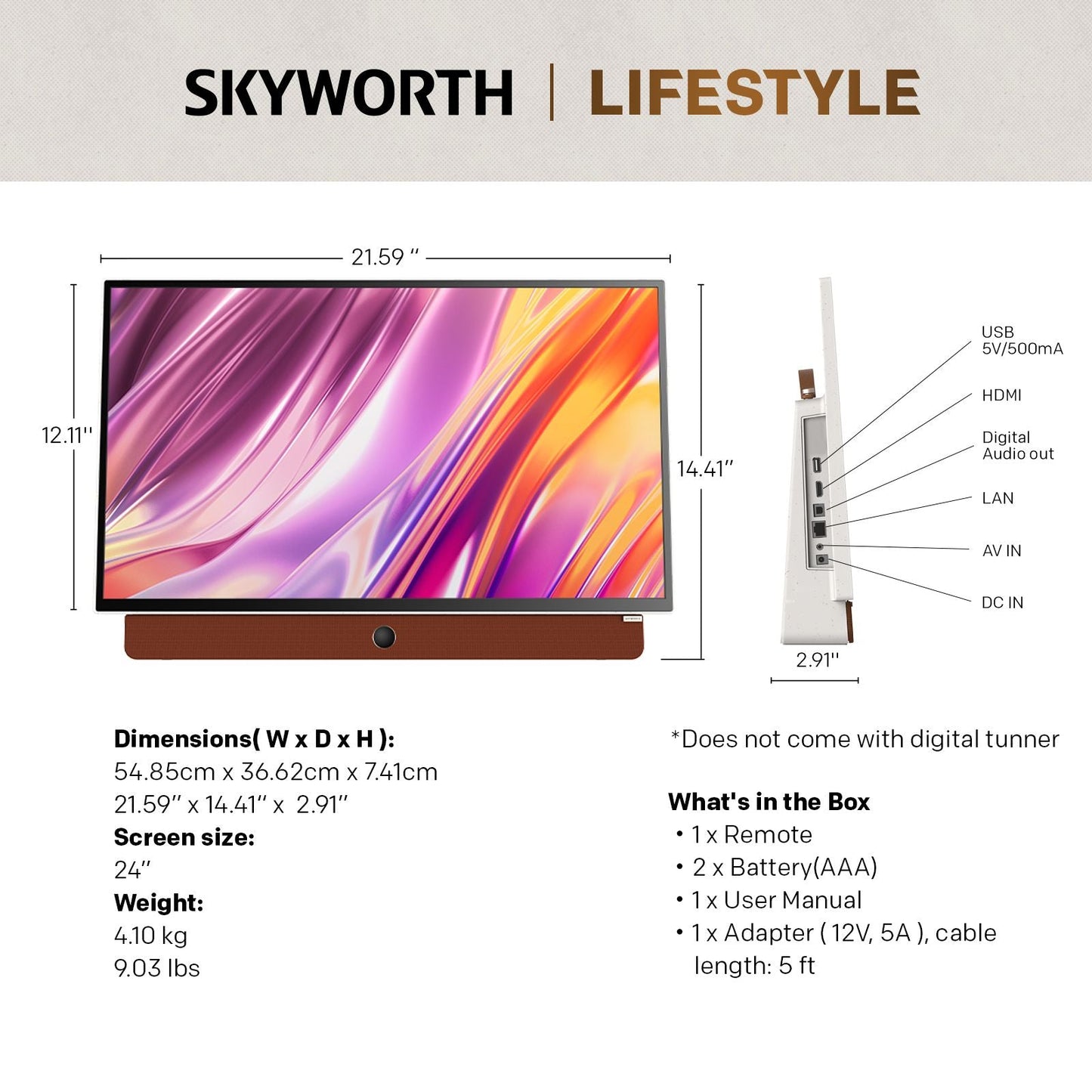 Skyworth 24-inch 12V portable Smart Google TV