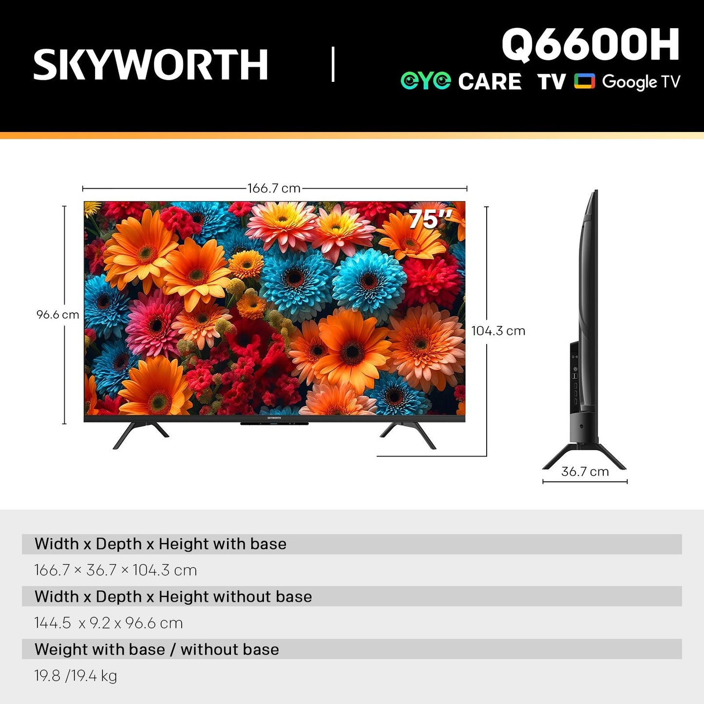 Skyworth 75-inch Q6600H 4K QLED+ Smart Google TV