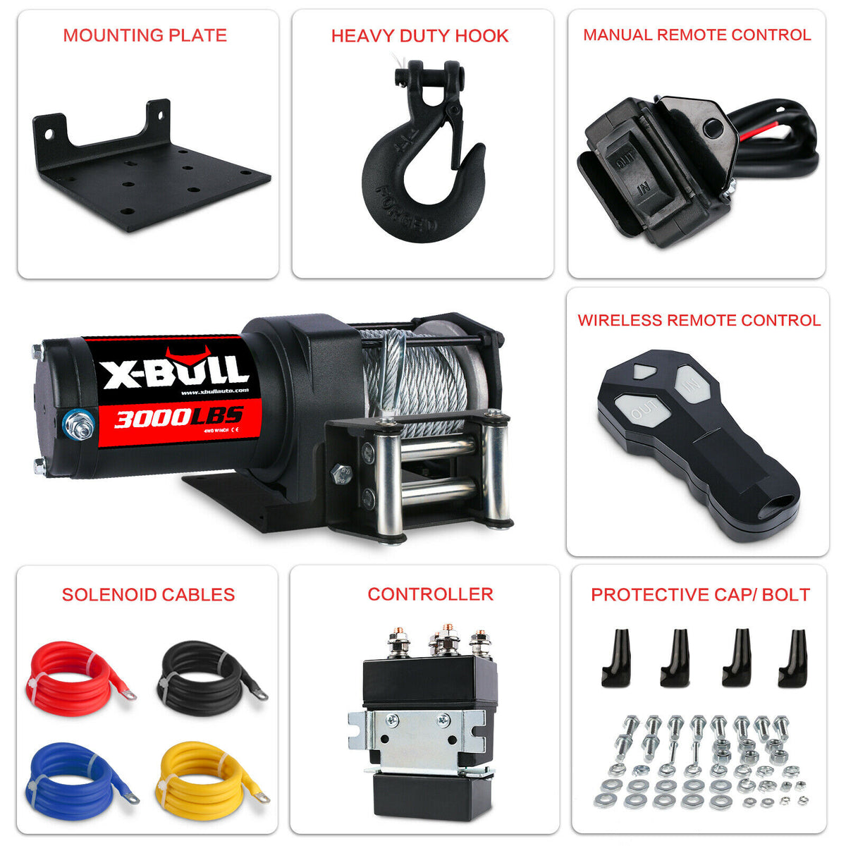 X-BULL 3000lb 12V Electric Winch with Steel Cable | ATV & Boat – product view 3