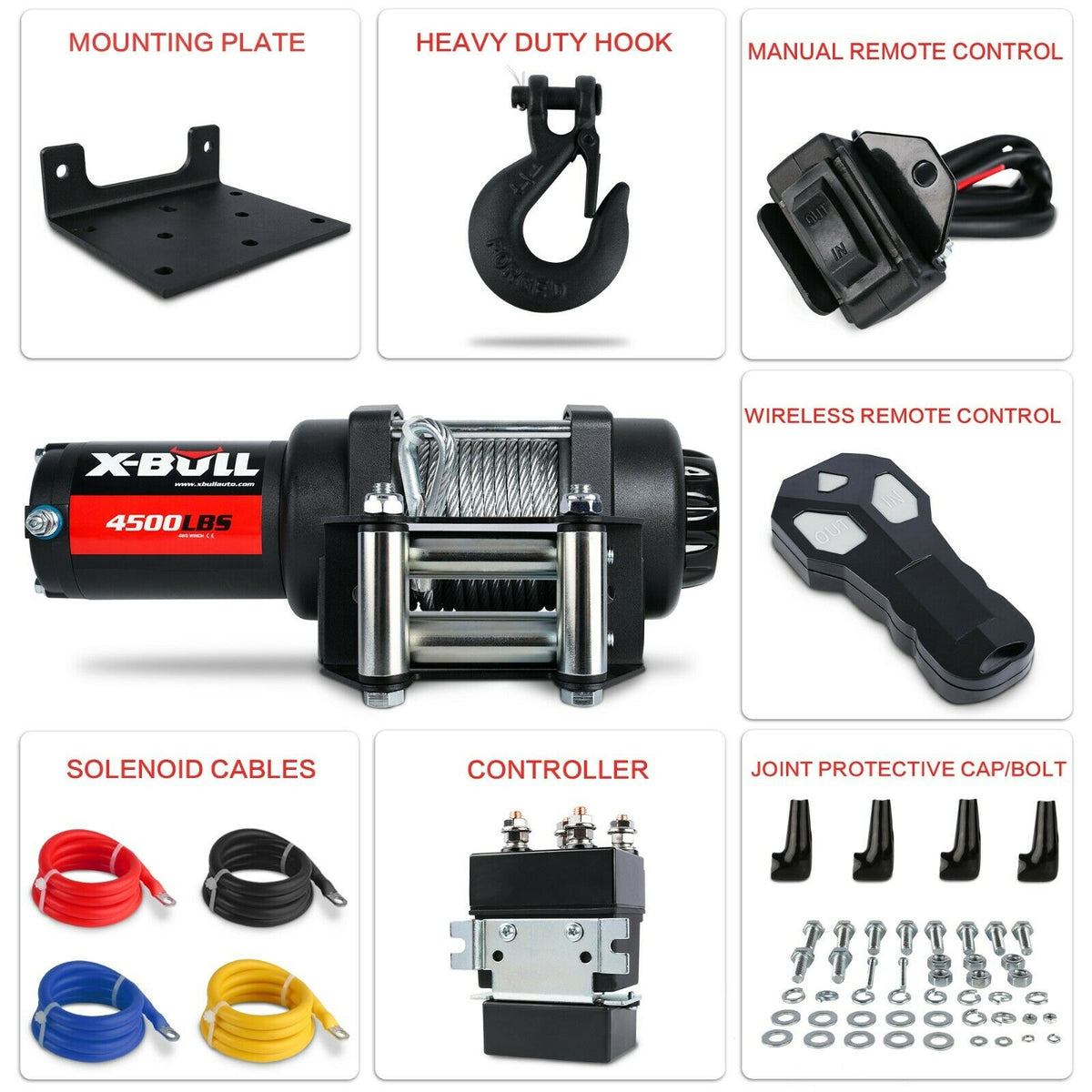 X-BULL 4500lb 12V Electric Winch with Steel Cable | ATV & Boat – product view 3
