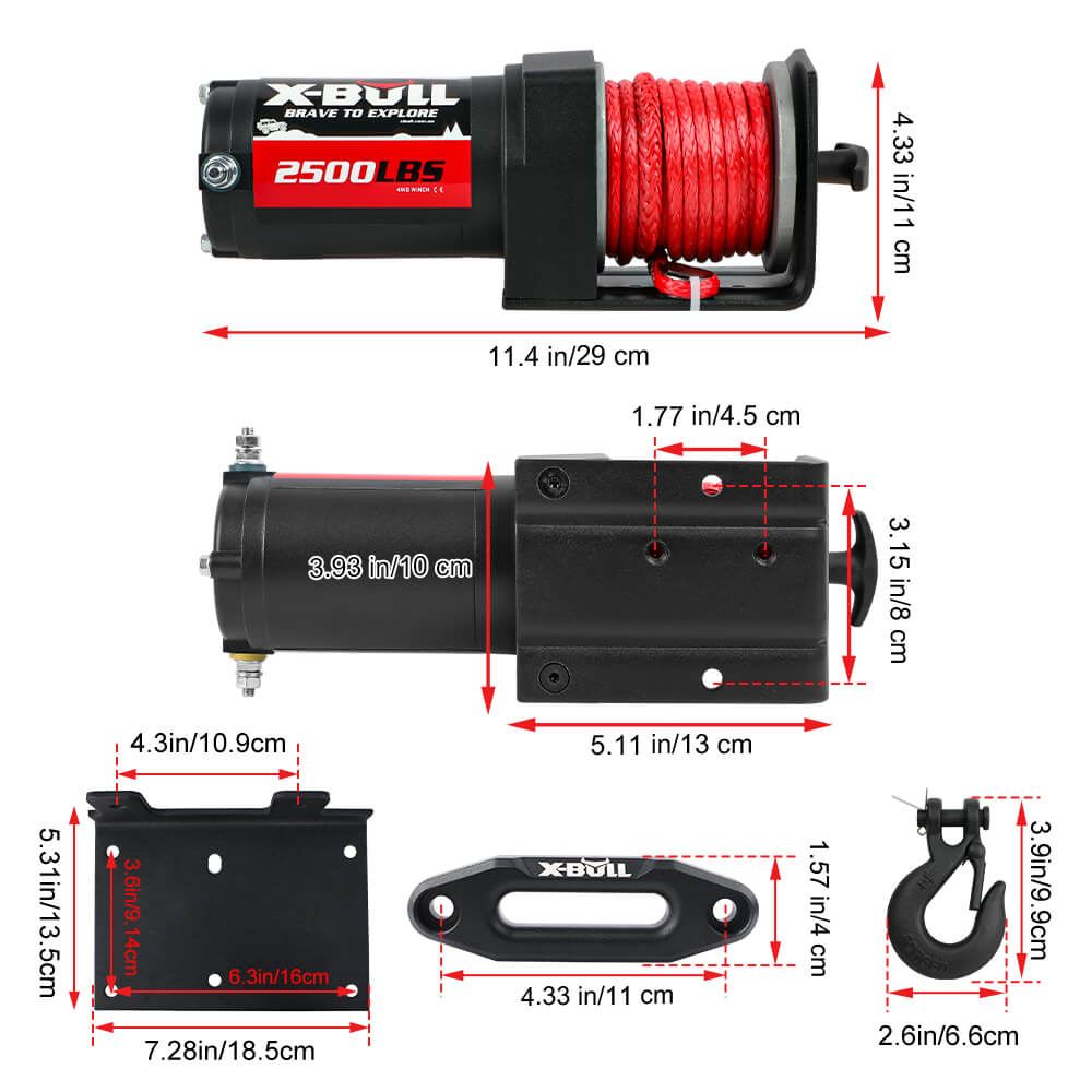 X-BULL 2500lb 12V Electric Winch with Synthetic Rope | ATV & Boat – product view 2