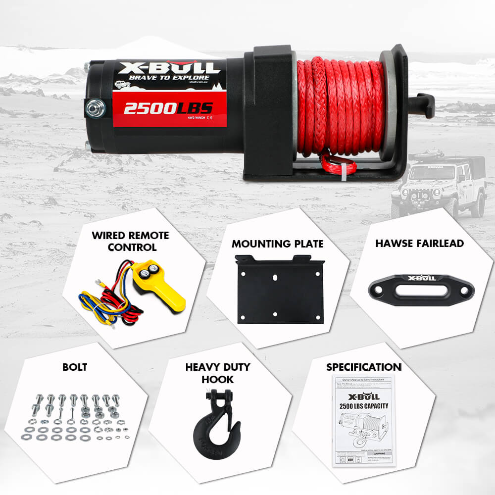 X-BULL 2500lb 12V Electric Winch with Synthetic Rope | ATV & Boat – product view 4