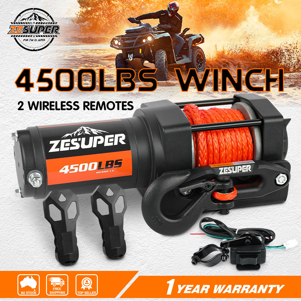 ZESUPER 4500lb 12V Electric Winch with Synthetic Rope | 4WD – product image