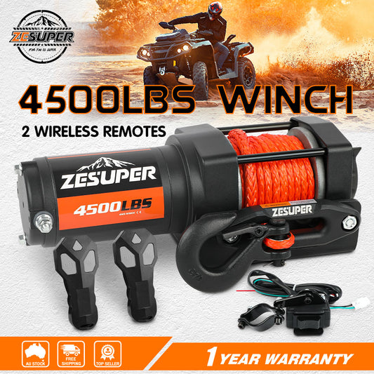 ZESUPER 4500lb 12V Electric Winch with Synthetic Rope | 4WD – product image