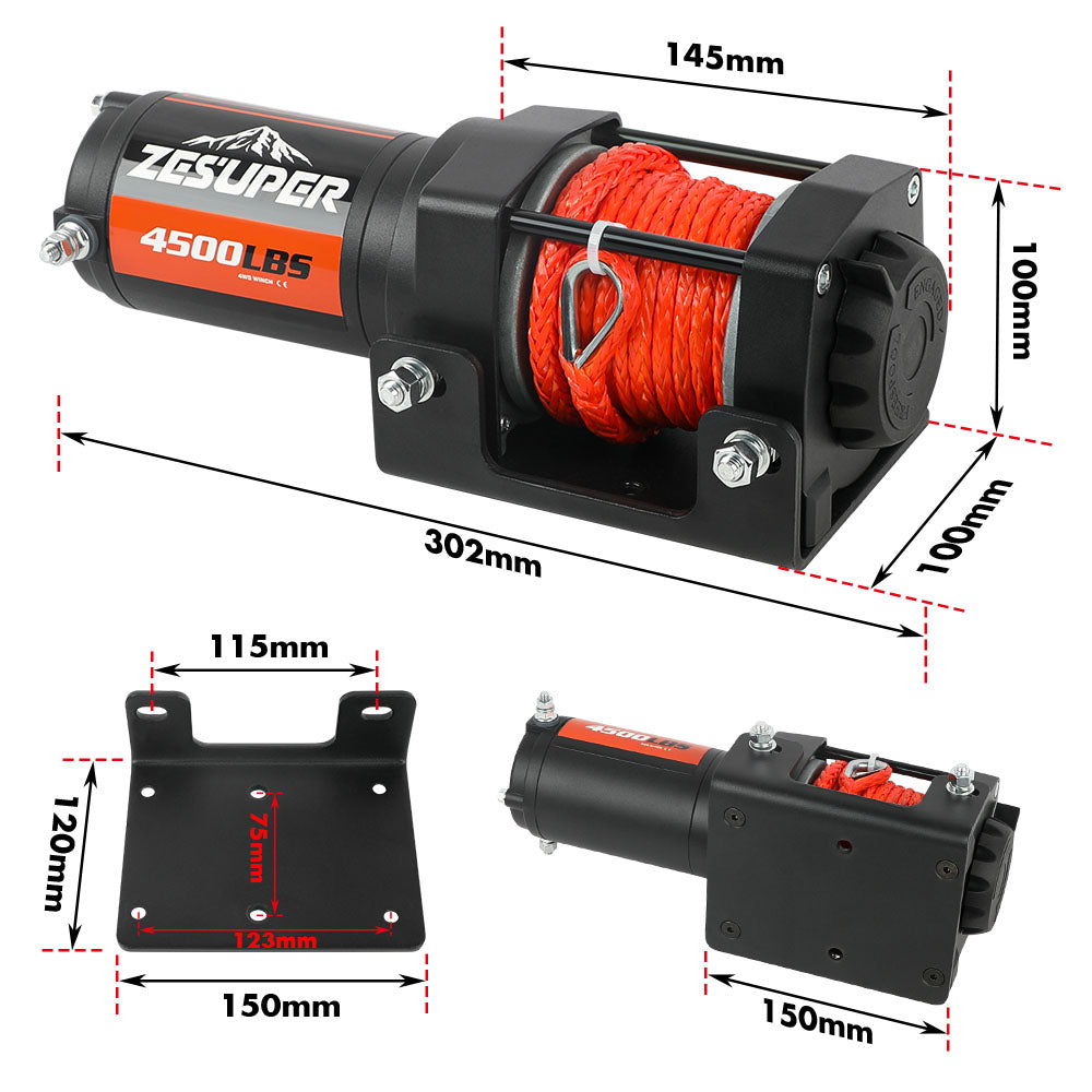 ZESUPER 4500lb 12V Electric Winch with Synthetic Rope | 4WD – product view 2