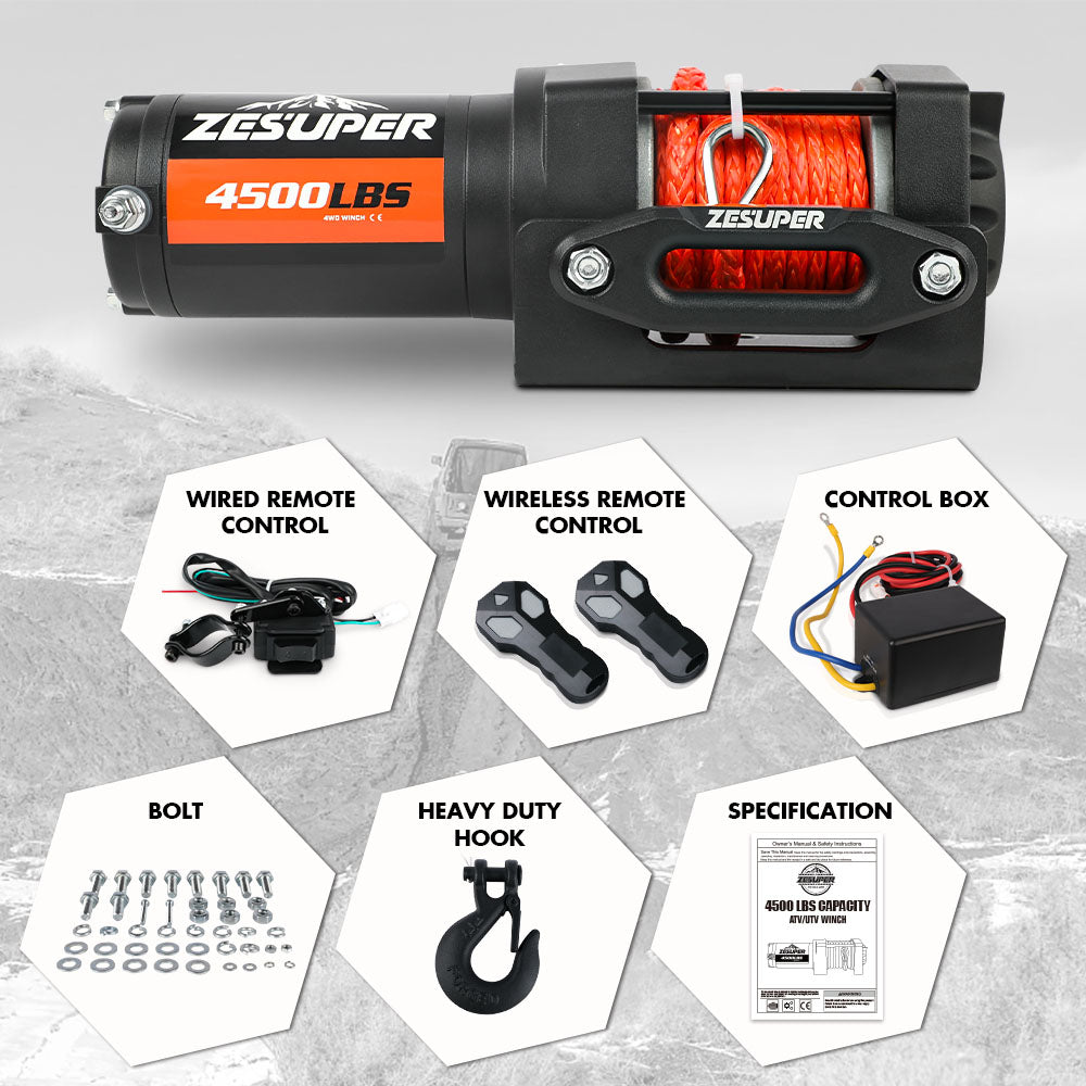 ZESUPER 4500lb 12V Electric Winch with Synthetic Rope | 4WD – product view 3