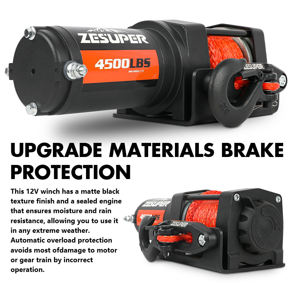 ZESUPER 4500lb 12V Electric Winch with Synthetic Rope | 4WD – product view 5