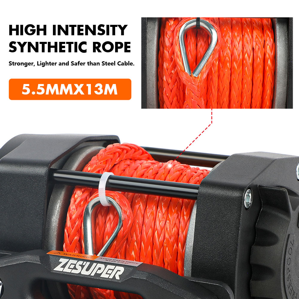 ZESUPER 4500lb 12V Electric Winch with Synthetic Rope | 4WD – product view 6
