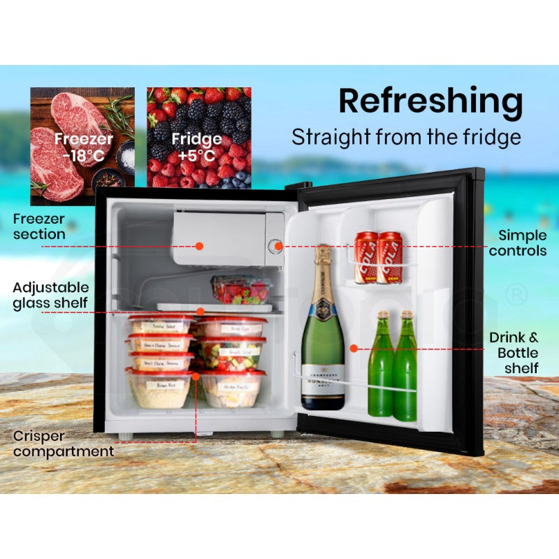 GECKO 57L Portable Camping Bar Fridge with Freezer 12V/24V, Black