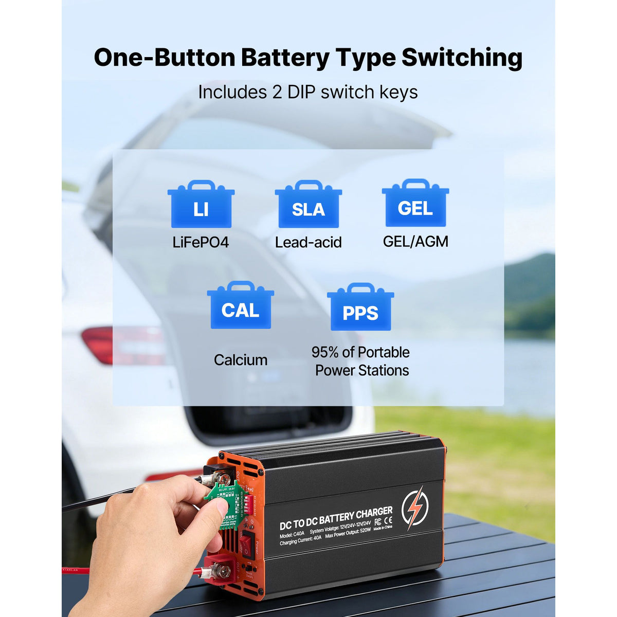 VEVOR 40A 520W DC-DC Battery Charger 12V/24V | RV & 4WD – product view 5