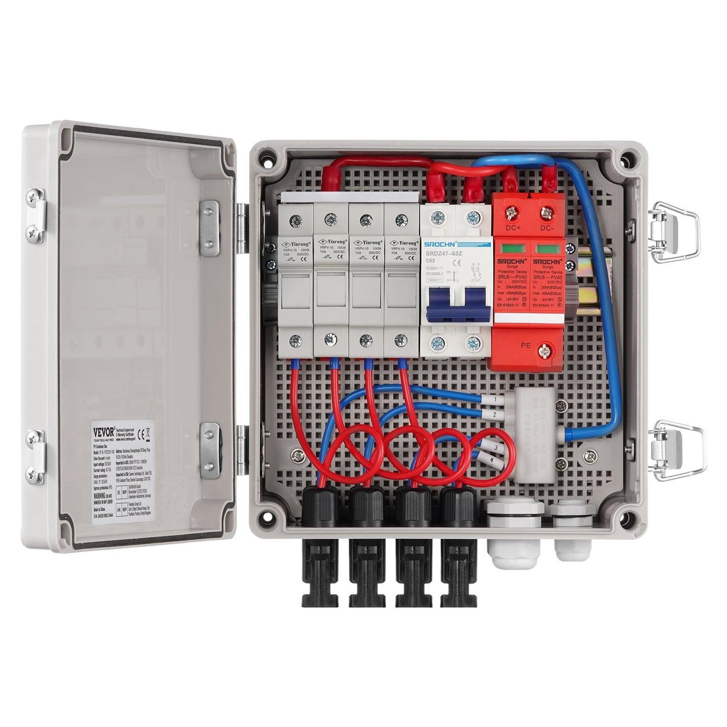VEVOR Solar PV Combiner Box 4 String 10A for Solar Panel System ABS Case IP65