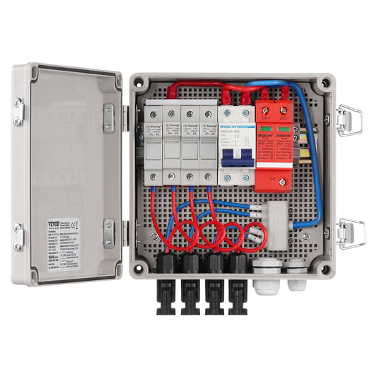 VEVOR Solar PV Combiner Box 4 String 10A for Solar Panel System ABS Case IP65