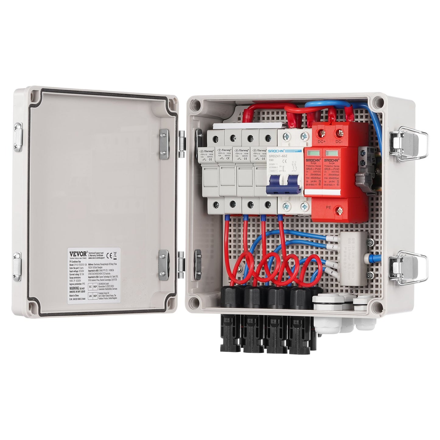 VEVOR Solar PV Combiner Box 4 String 10A for Solar Panel System ABS Case IP65