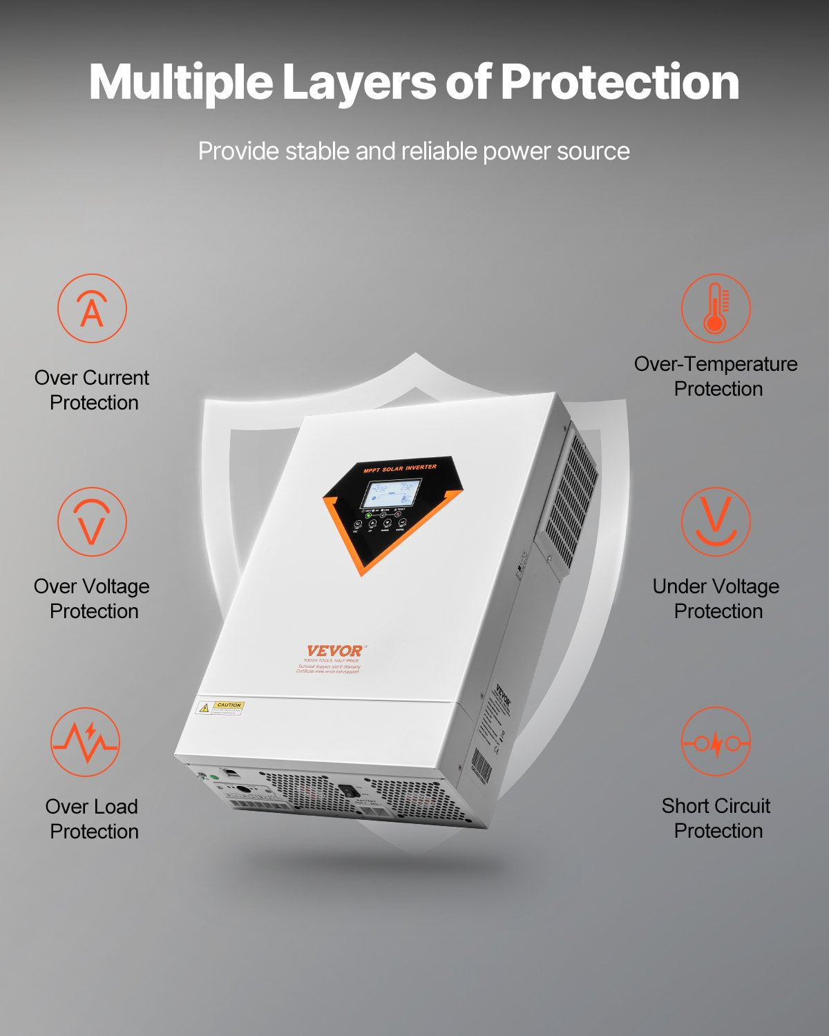 VEVOR Hybrid Solar Inverter, 6000W, All in One Pure Sine Wave Power Inverter Charger, 220V AC, with Built-in 120A MPPT Solar Charger Controller, for Off-Grid System Lead Acid Lithium Battery