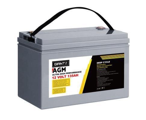 Giantz 135Ah Deep Cycle Battery 12V AGM Marine Sealed Power Portable Box Solar Caravan Camping