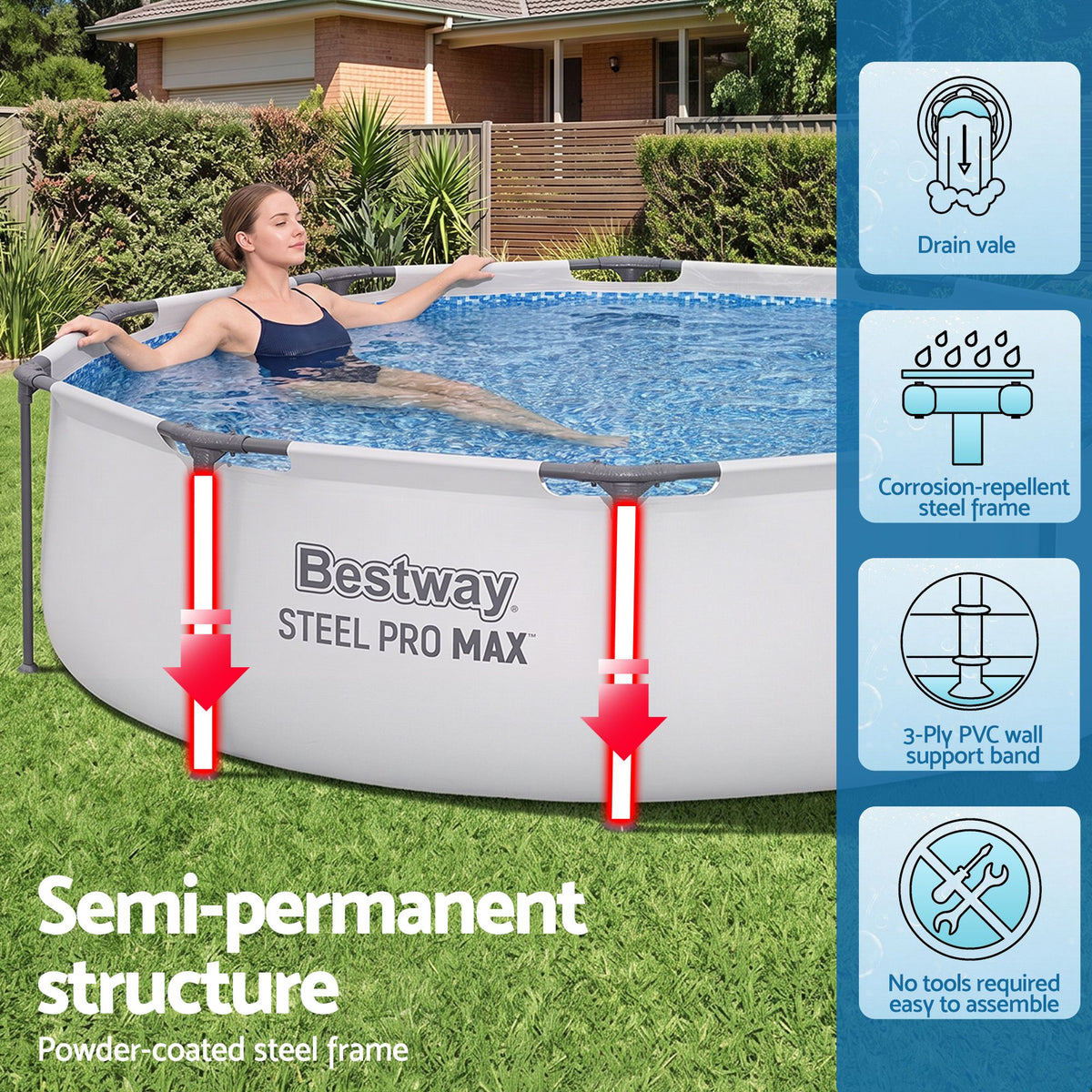 Bestway Steel Pro MAX 3.05m Round Pool with Filter Pump – White – product image 6