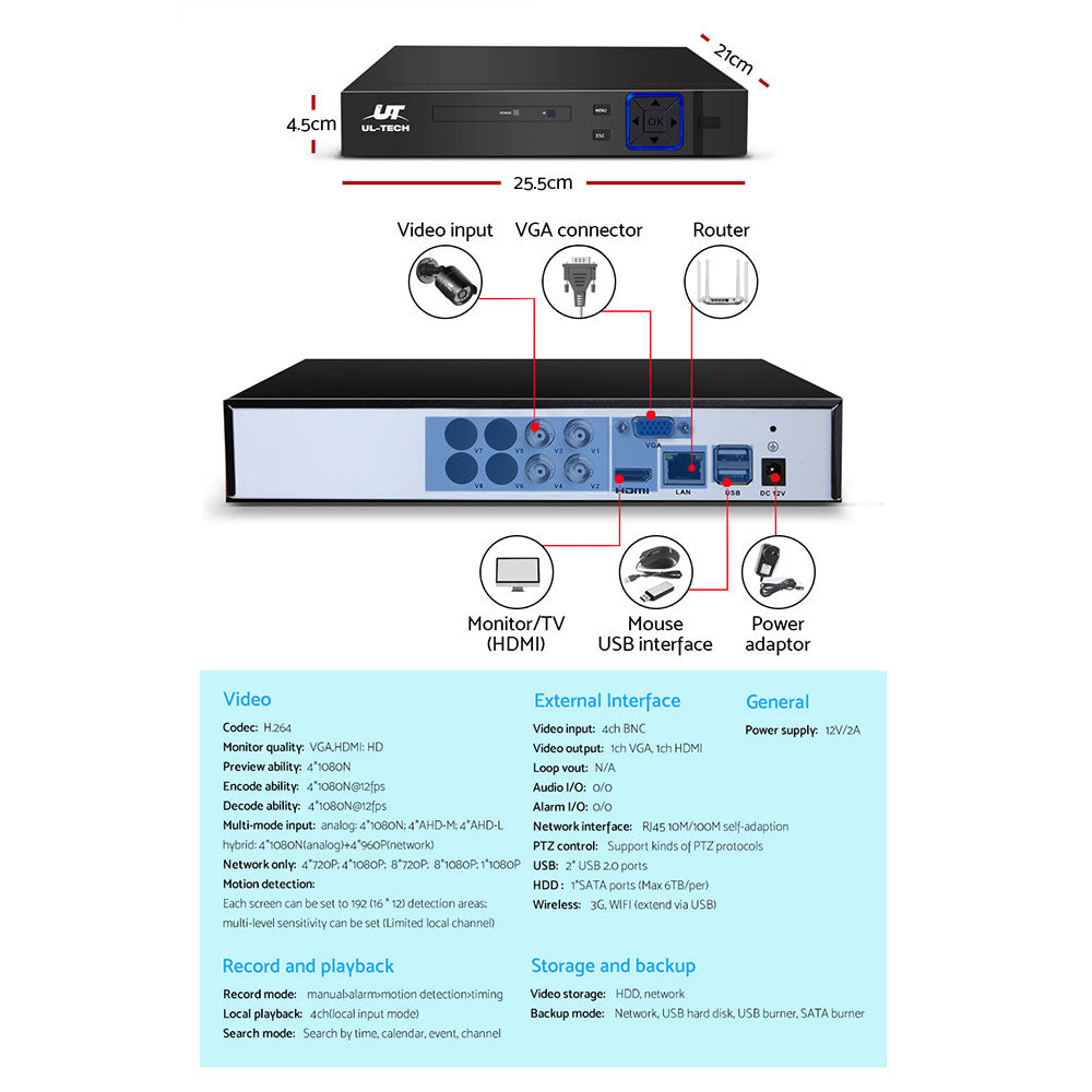 UL-TECH 1080P Security Camera System 4CH DVR with 4 CCTV Bullet Cameras - additional product photo