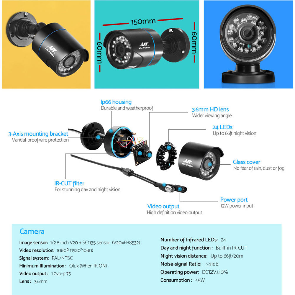 UL-TECH 1080P Security Camera System 4CH DVR with 4 CCTV Bullet Cameras - additional product photo