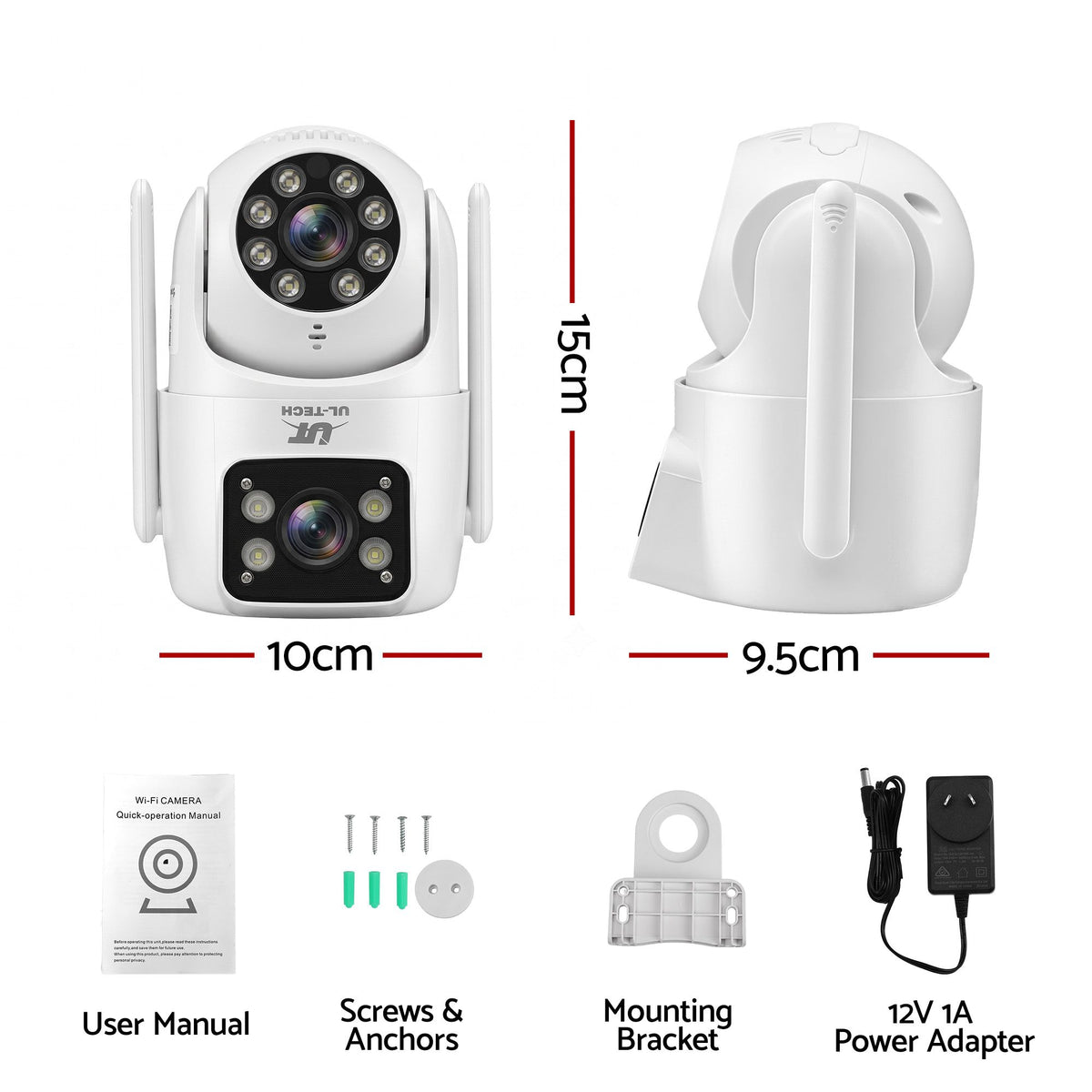 UL-Tech Wireless Security Camera Outdoor Indoor, 2.5K Dual Lens Pan Tilt, 4MP (2×2MP) IP Camera, Motion Detection, Auto-Tracking, Colour Night Vision, 2.4G WiFi, Two-Way Audio, Pet Baby Surveillance - additional product photo