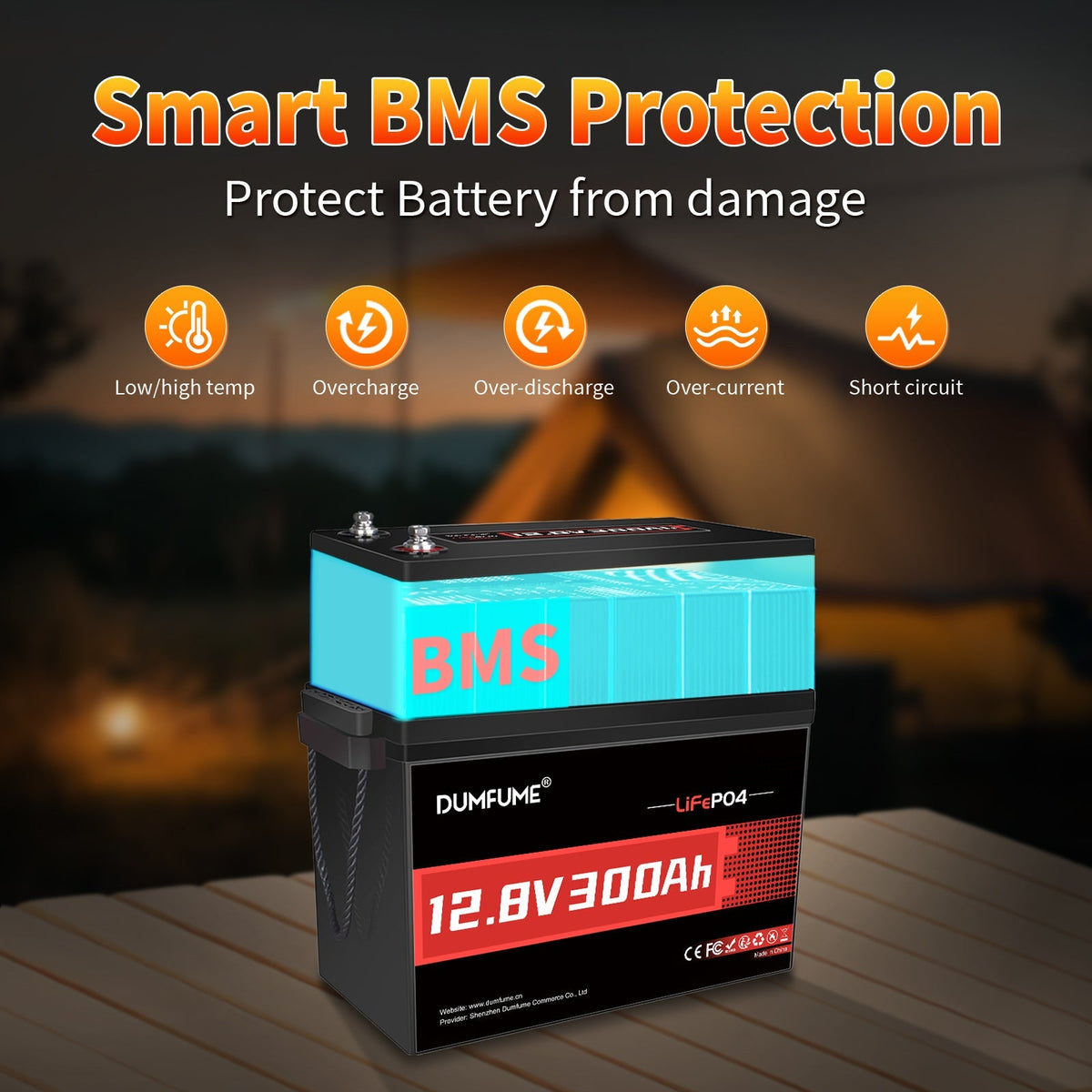 Dumfume 300Ah LiFePO4 battery long deep-cycle life