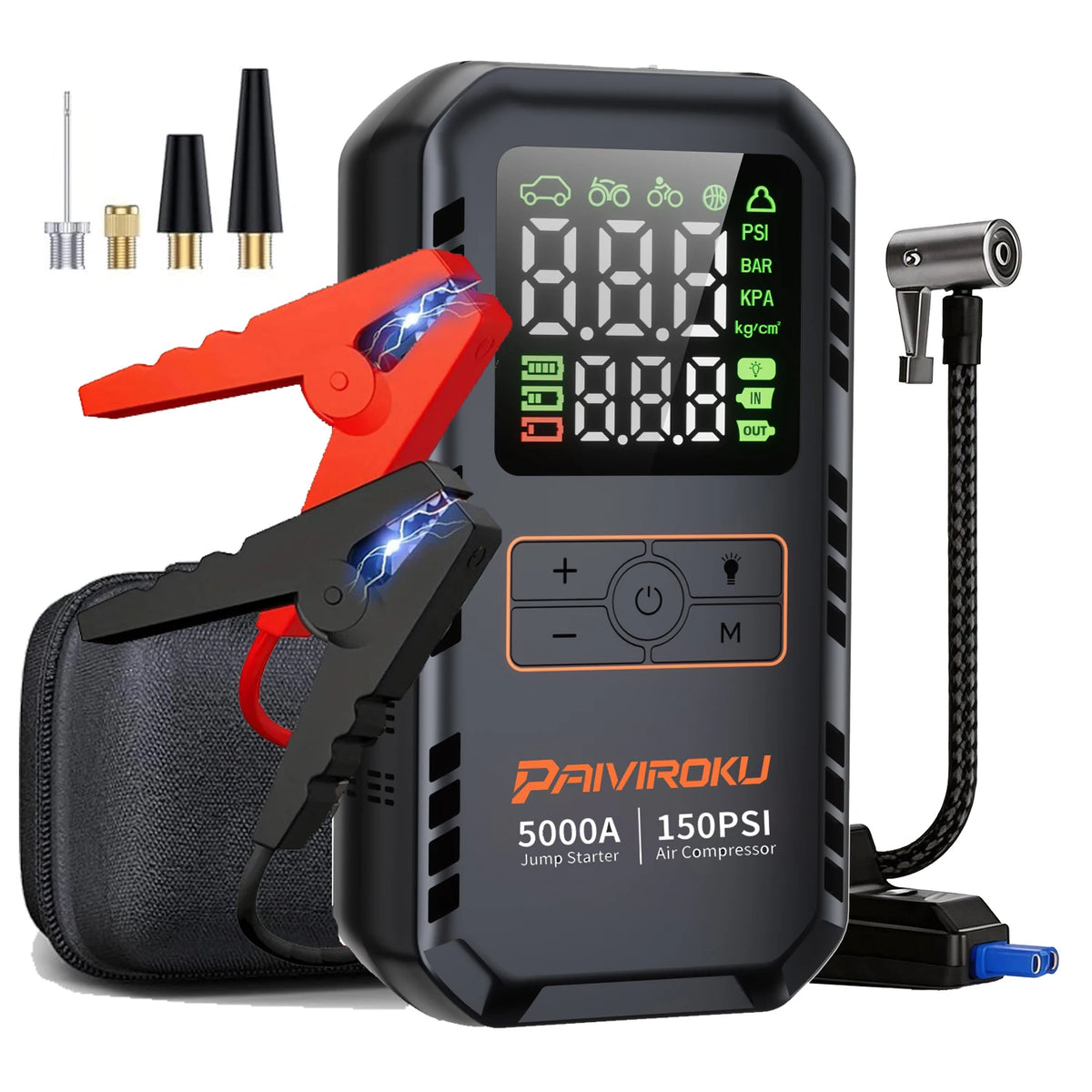 PAIVIROKU 4 in 1 12V jump starter with 150PSI air compressor