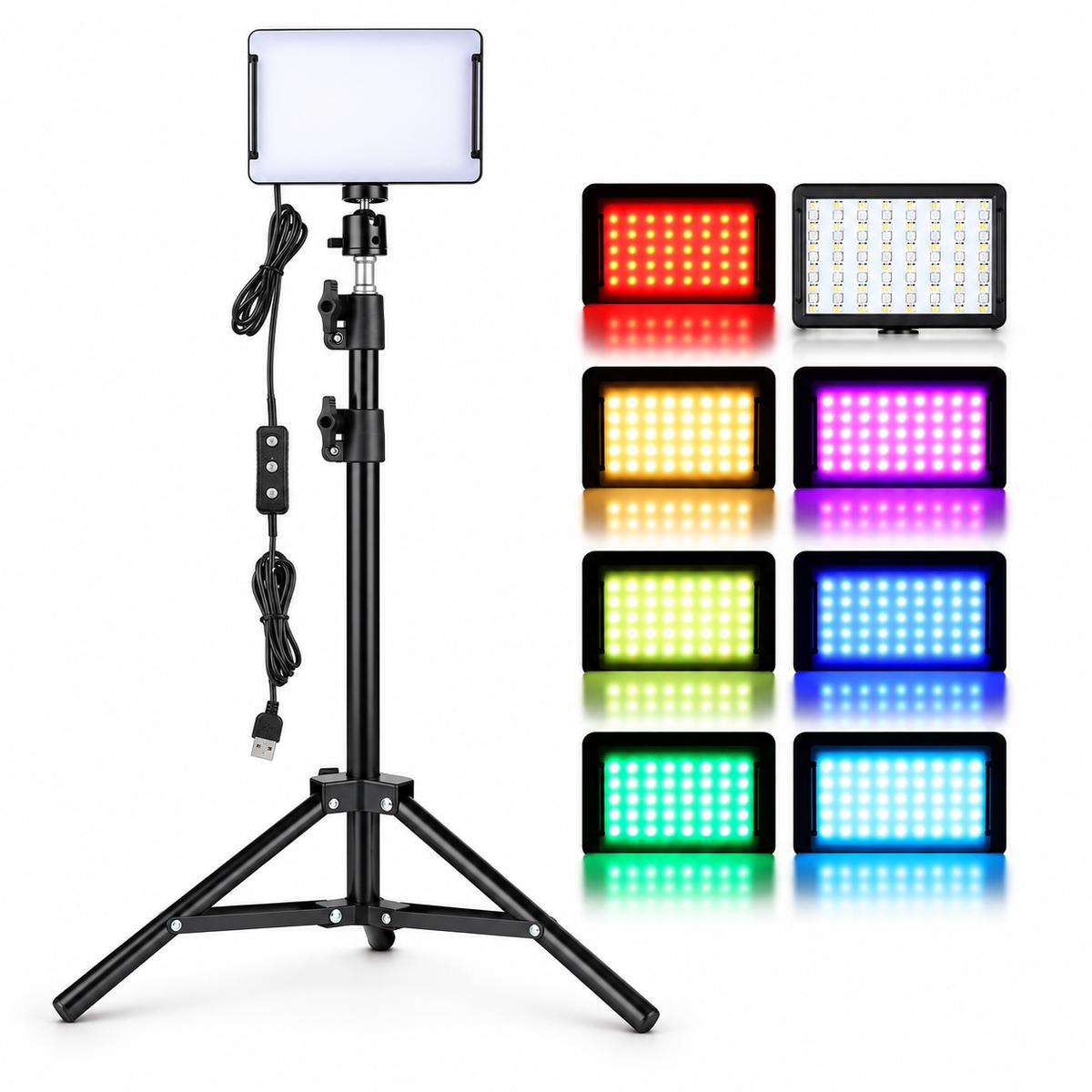 LED video light kit with tripod and colour filters